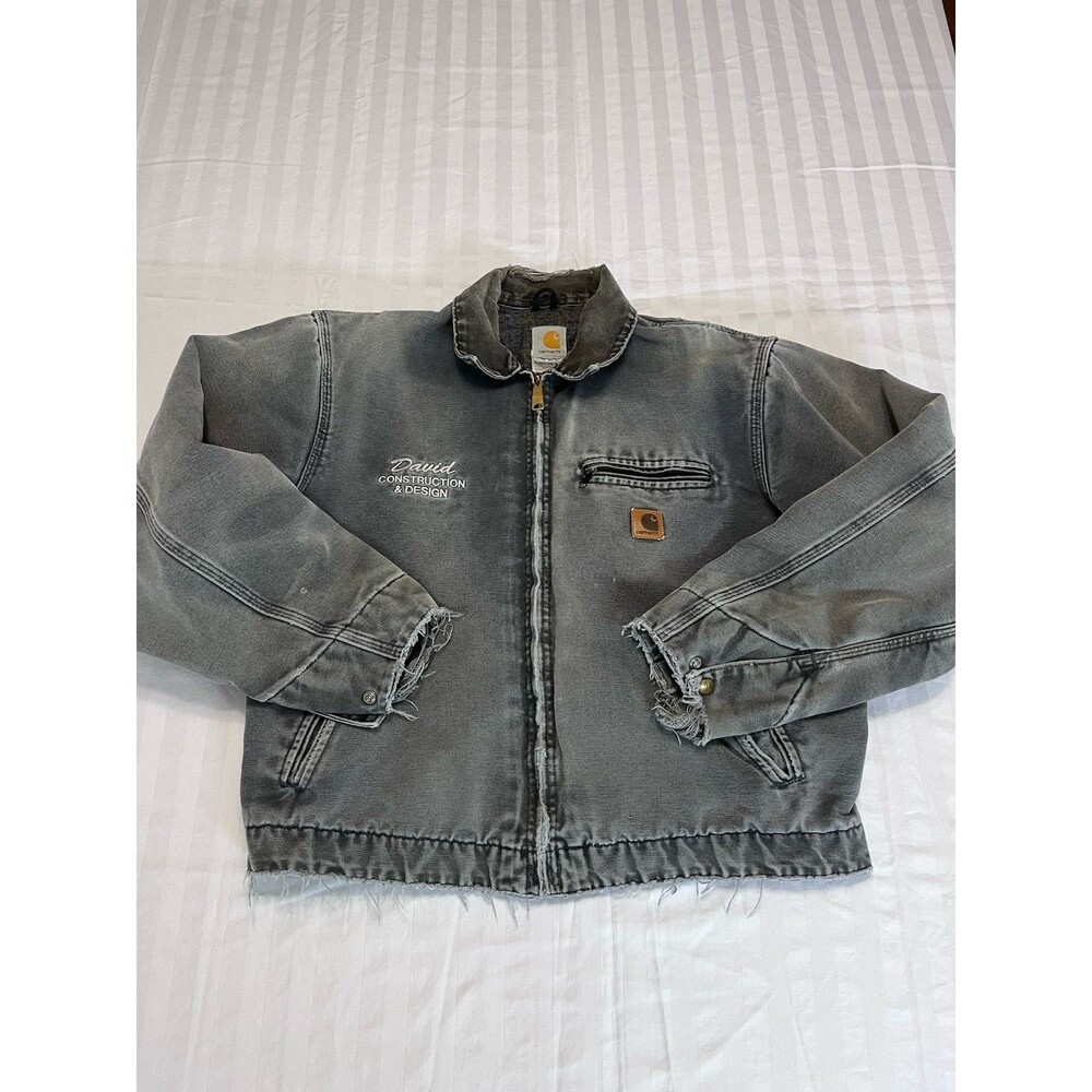 Carhartt J97 PTL Detroit Jacket Petrol Grey Large Distressed Faded USA VTG